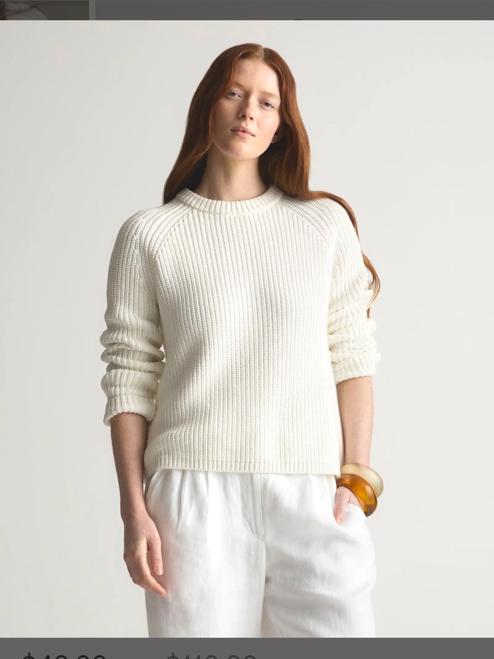 Quince 100% Organic Cotton Fisherman Crew Sweater Ivory Size Small